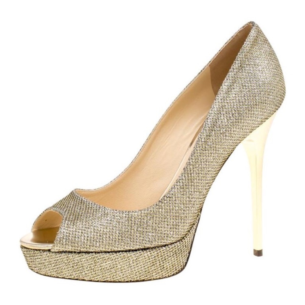 Jimmy Choo Metallic Gold Lamé Dahlia Platform Heel